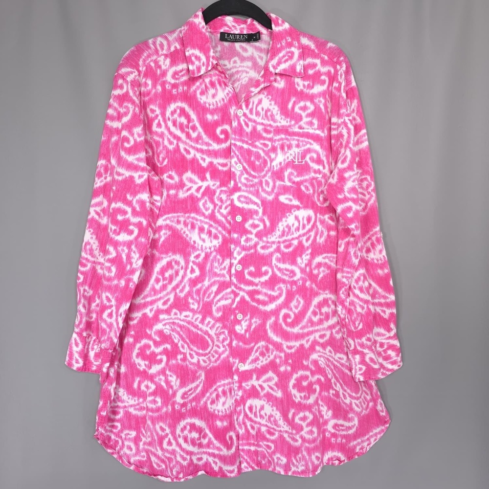 LAUREN RALPH LAUREN Pink & White Sleep Shirt Paisley MEDIUM Women's Nightgown - Picture 2 of 12